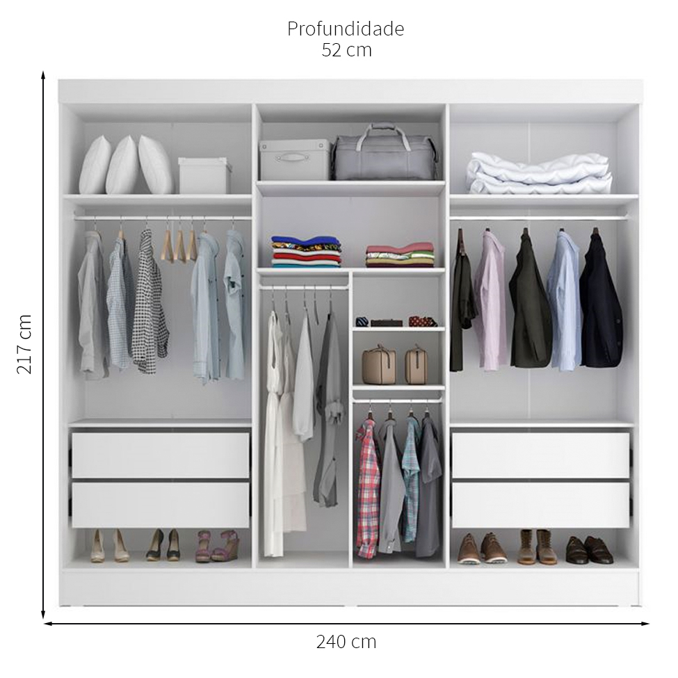 [OUTLET] Guarda-Roupa Casal Ana 6 PT 4 GV Branco 240 cm