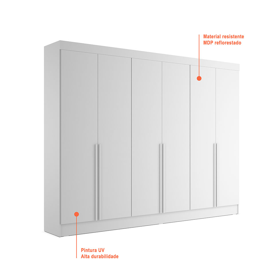 [OUTLET] Guarda-Roupa Casal Ana 6 PT 4 GV Branco 240 cm