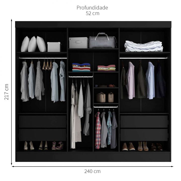 [OUTLET] Guarda-Roupa Casal Ana 6 PT 4 GV Preto 240 cm