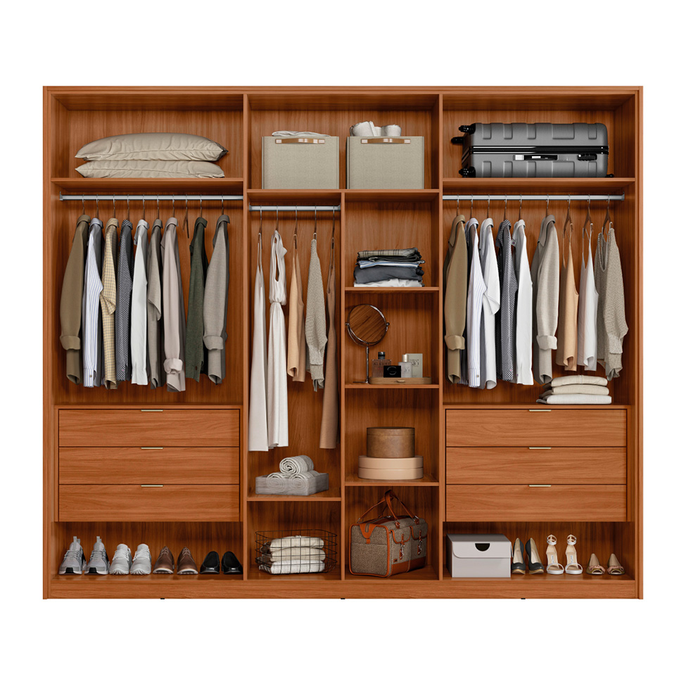 [OUTLET] Guarda-Roupa Casal Atrice com Detalhe Ripado 6 Portas 6 Gavetas Nogueira