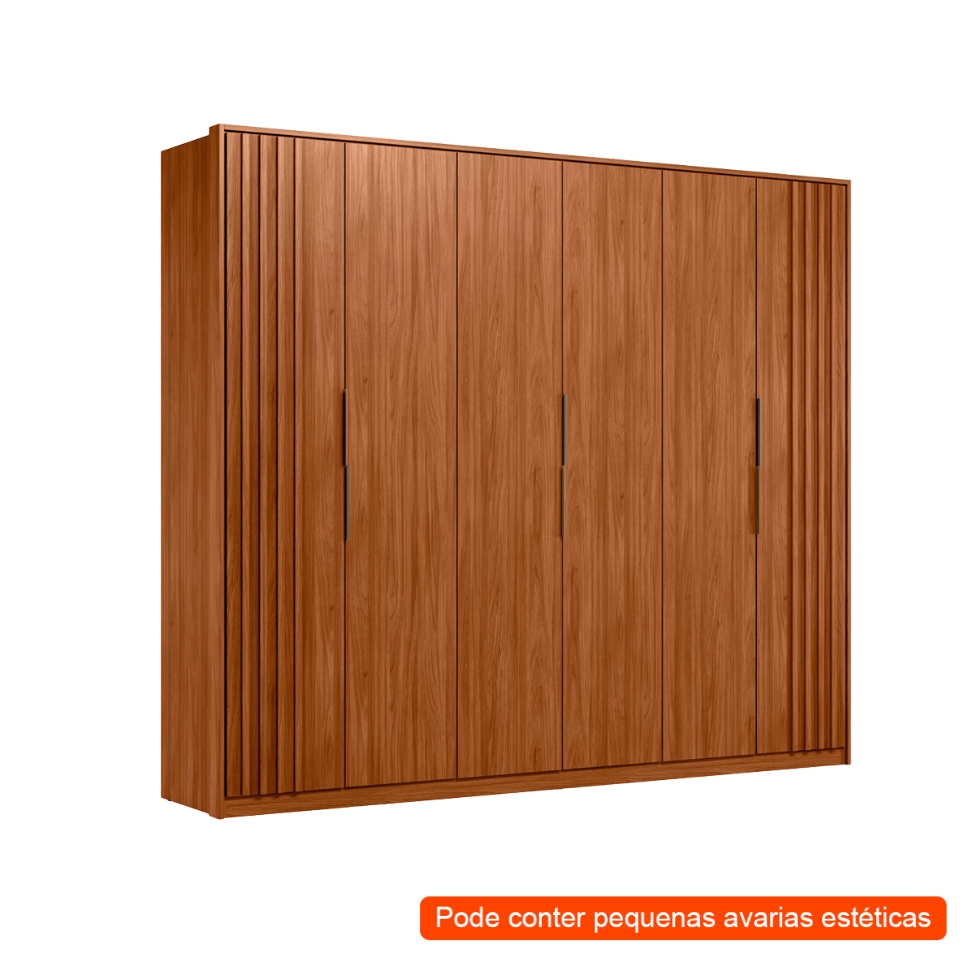 [OUTLET] Guarda-Roupa Casal Atrice com Detalhe Ripado 6 Portas 6 Gavetas Nogueira