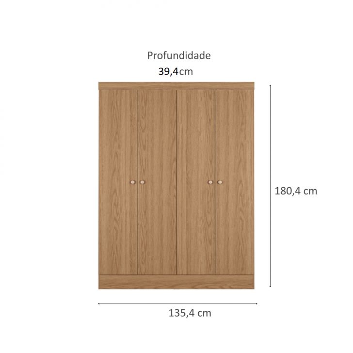 [OUTLET] Guarda-Roupa Casal Boreal 4 Portas Carvalho