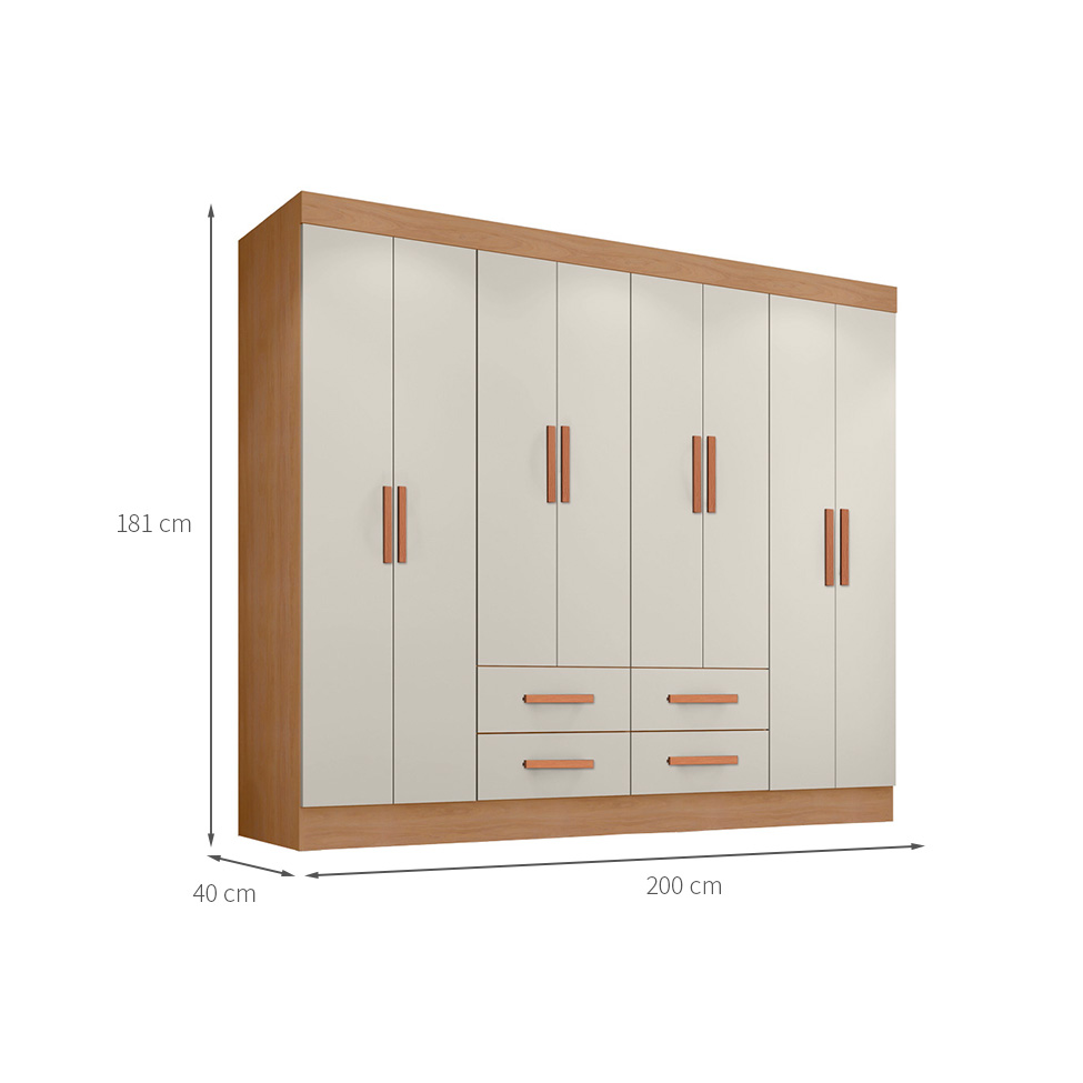 [OUTLET] Guarda-Roupa Casal Lite 8 Portas 4 Gavetas Off White e Nature