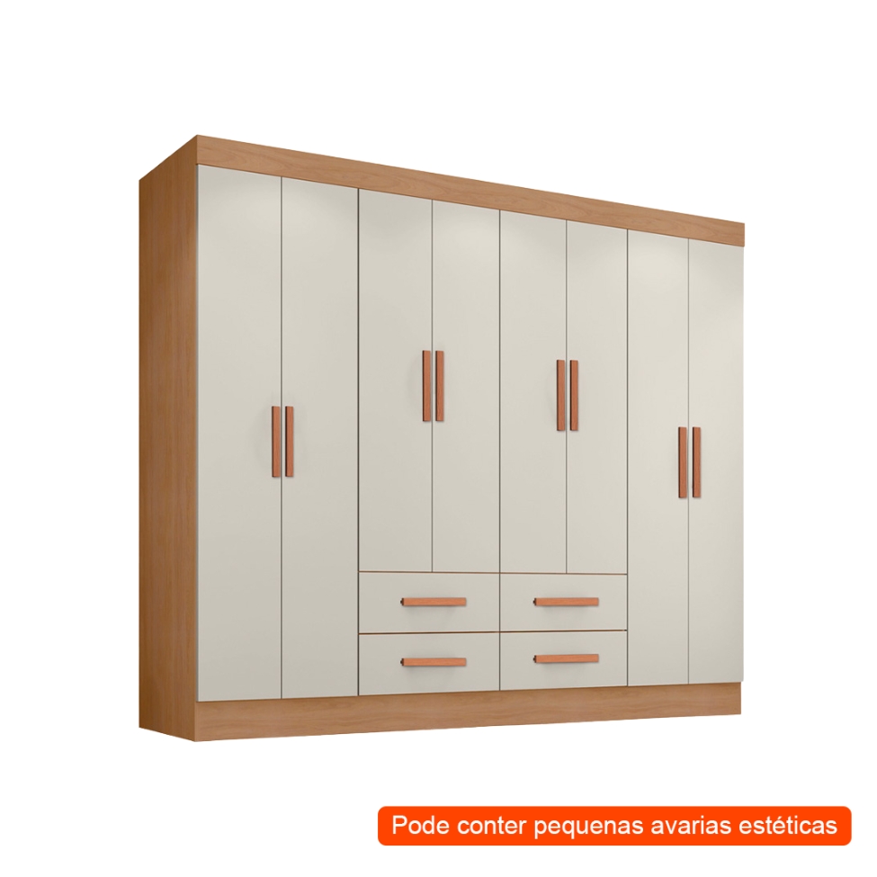 [OUTLET] Guarda-Roupa Casal Lite 8 Portas 4 Gavetas Off White e Nature