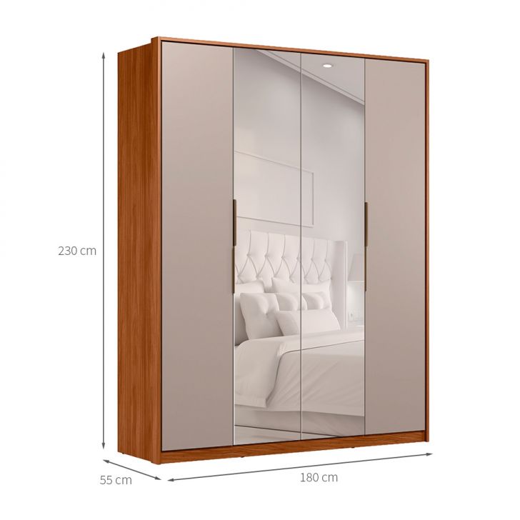 [OUTLET] Guarda-Roupa Casal com Espelho Attore 4 Portas 3 Gavetas Nogueira e Nude