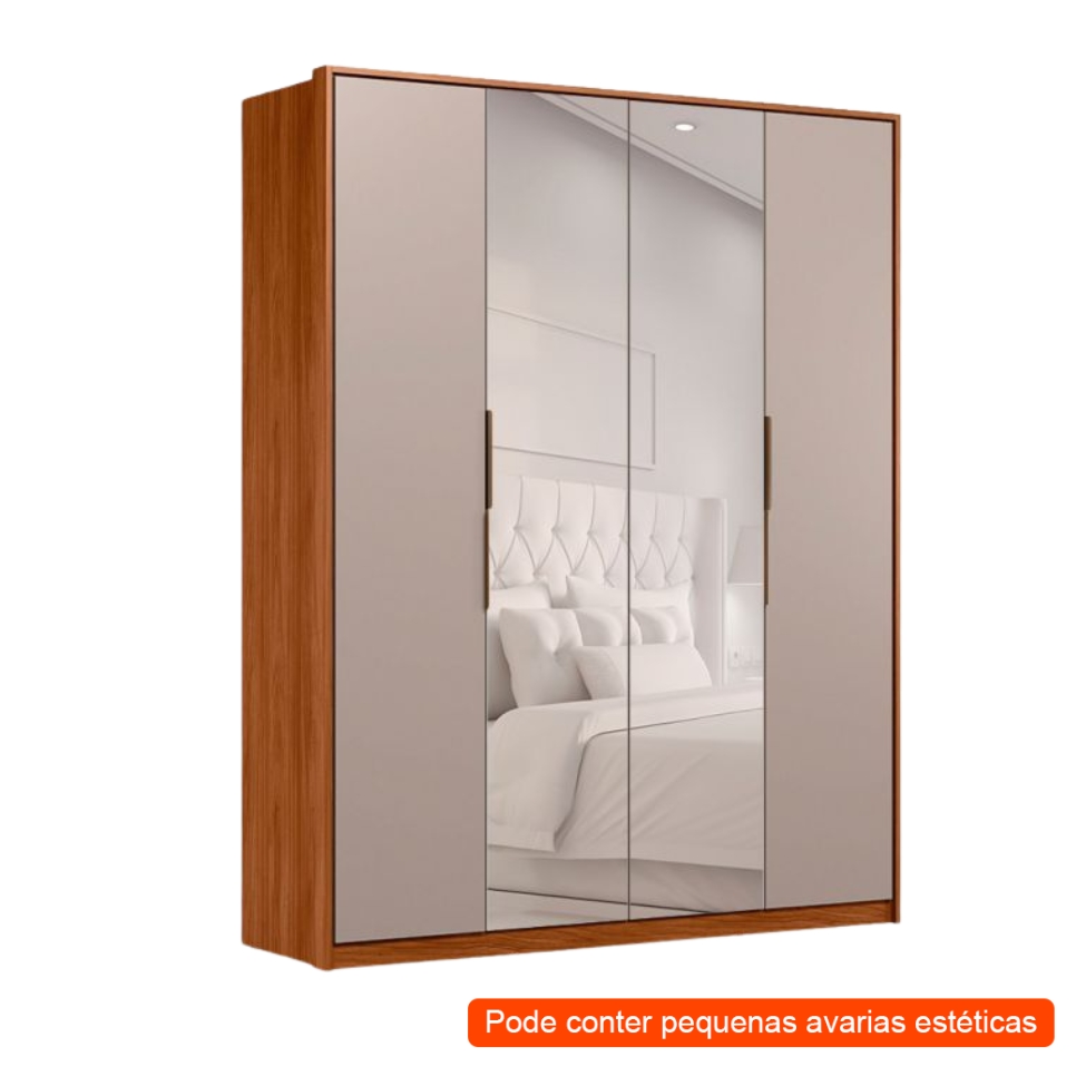 [OUTLET] Guarda-Roupa Casal com Espelho Attore 4 Portas 3 Gavetas Nogueira e Nude