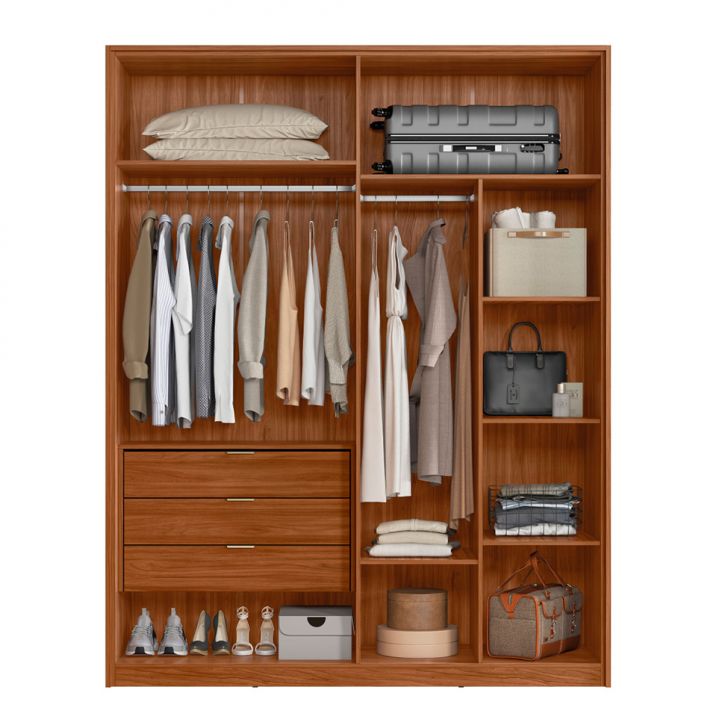[OUTLET] Guarda-Roupa Casal com Espelho Attore 4 Portas 3 Gavetas Nogueira e Nude