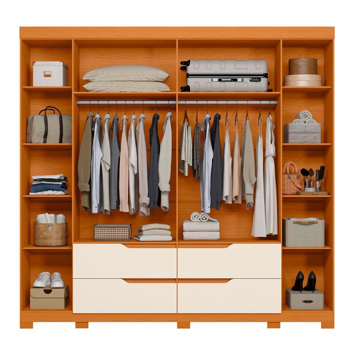 [OUTLET] Guarda-Roupa Casal com Espelho Doble 4 Portas 4 Gavetas Cinamomo e Off White