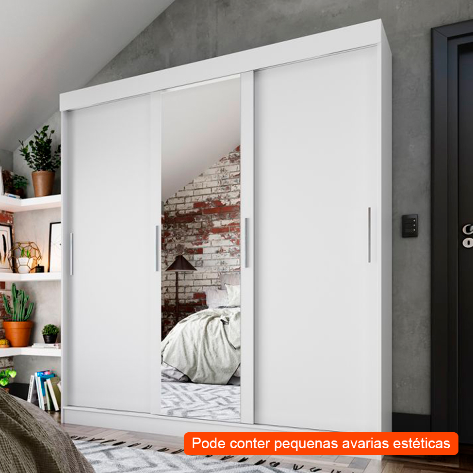 [OUTLET] Guarda-Roupa Casal com Espelho Paris 3 PT 2 GV Branco