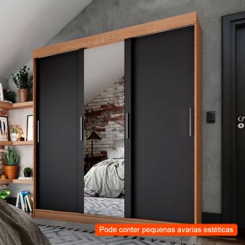 [OUTLET] Guarda-Roupa Casal com Espelho Paris 3 PT 2 GV Naturale e Grafite