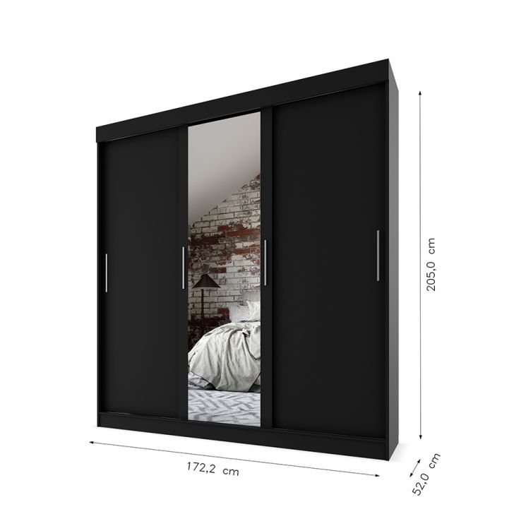 [OUTLET] Guarda-Roupa Casal com Espelho Paris 3 PT 2 GV Preto