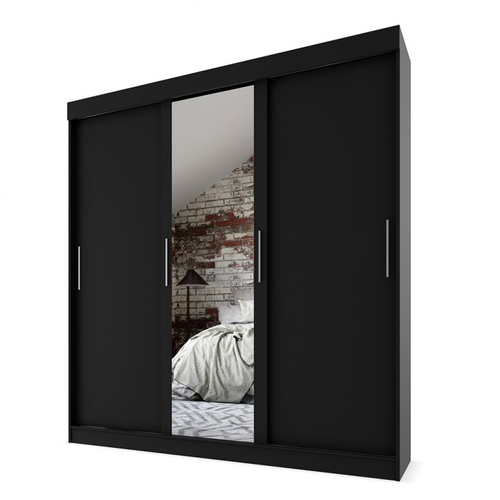 [OUTLET] Guarda-Roupa Casal com Espelho Paris 3 PT 2 GV Preto