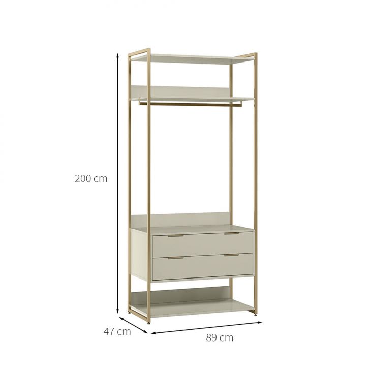 [OUTLET] Guarda-Roupa Closet Industrial Mital com Cabideiro 2 GV Off White e Dourado