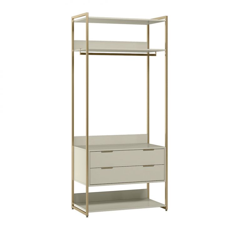 [OUTLET] Guarda-Roupa Closet Industrial Mital com Cabideiro 2 GV Off White e Dourado