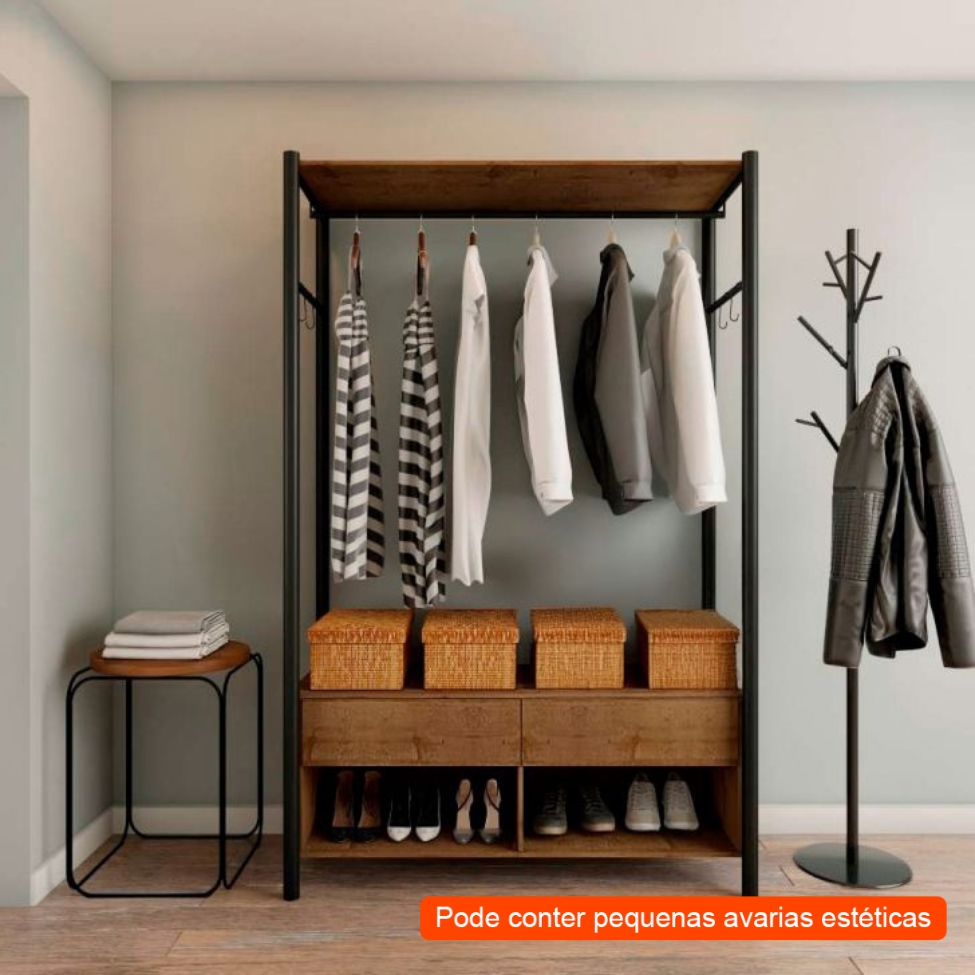 [OUTLET] Guarda-Roupa Closet Michigan 2 Gavetas Preto e Marrom