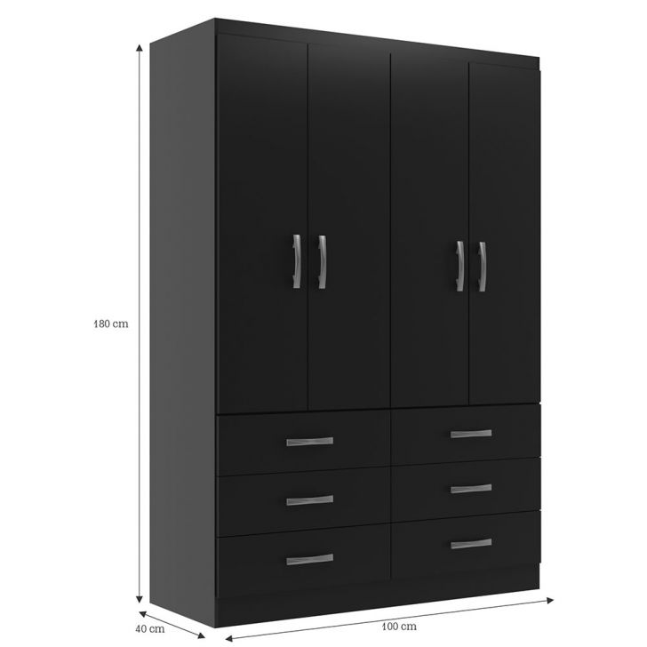 [OUTLET] Guarda-Roupa Solteiro Treviso 4 Portas 6 Gavetas Preto