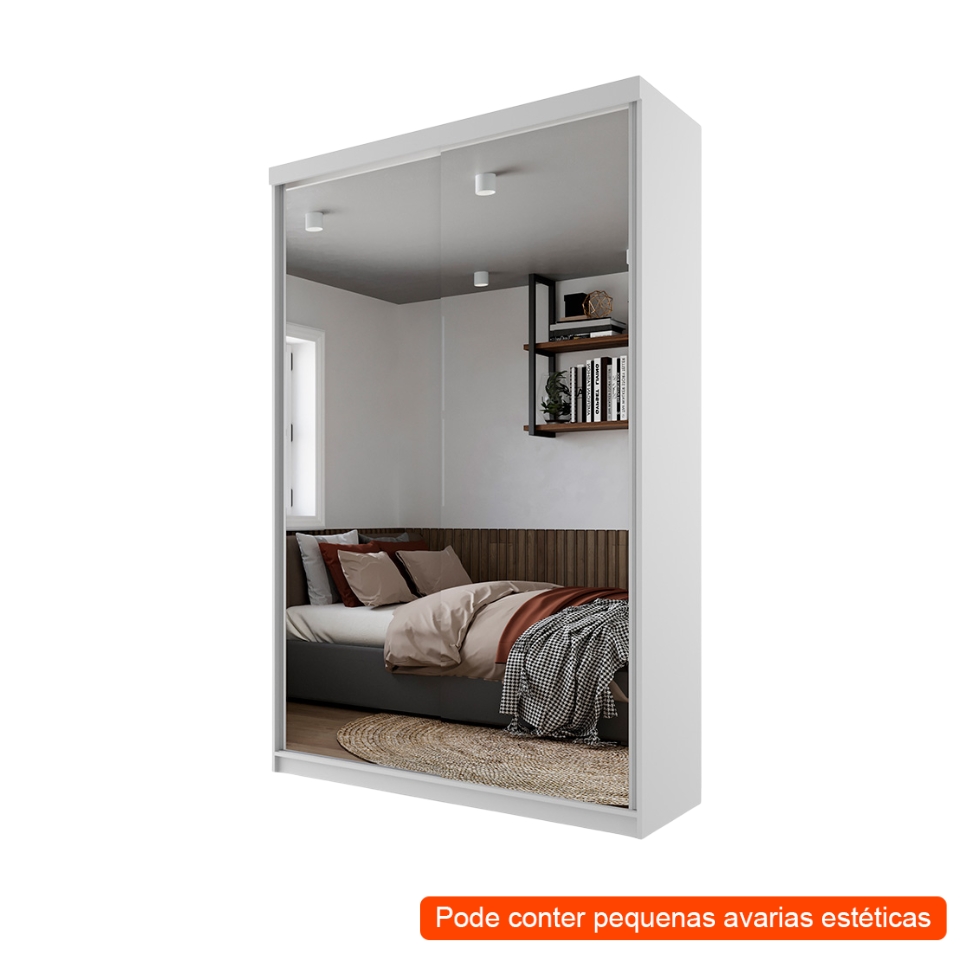 [OUTLET] Guarda-Roupa Solteiro com 2 Espelhos Geneve 2 Portas 2 Gavetas Branco