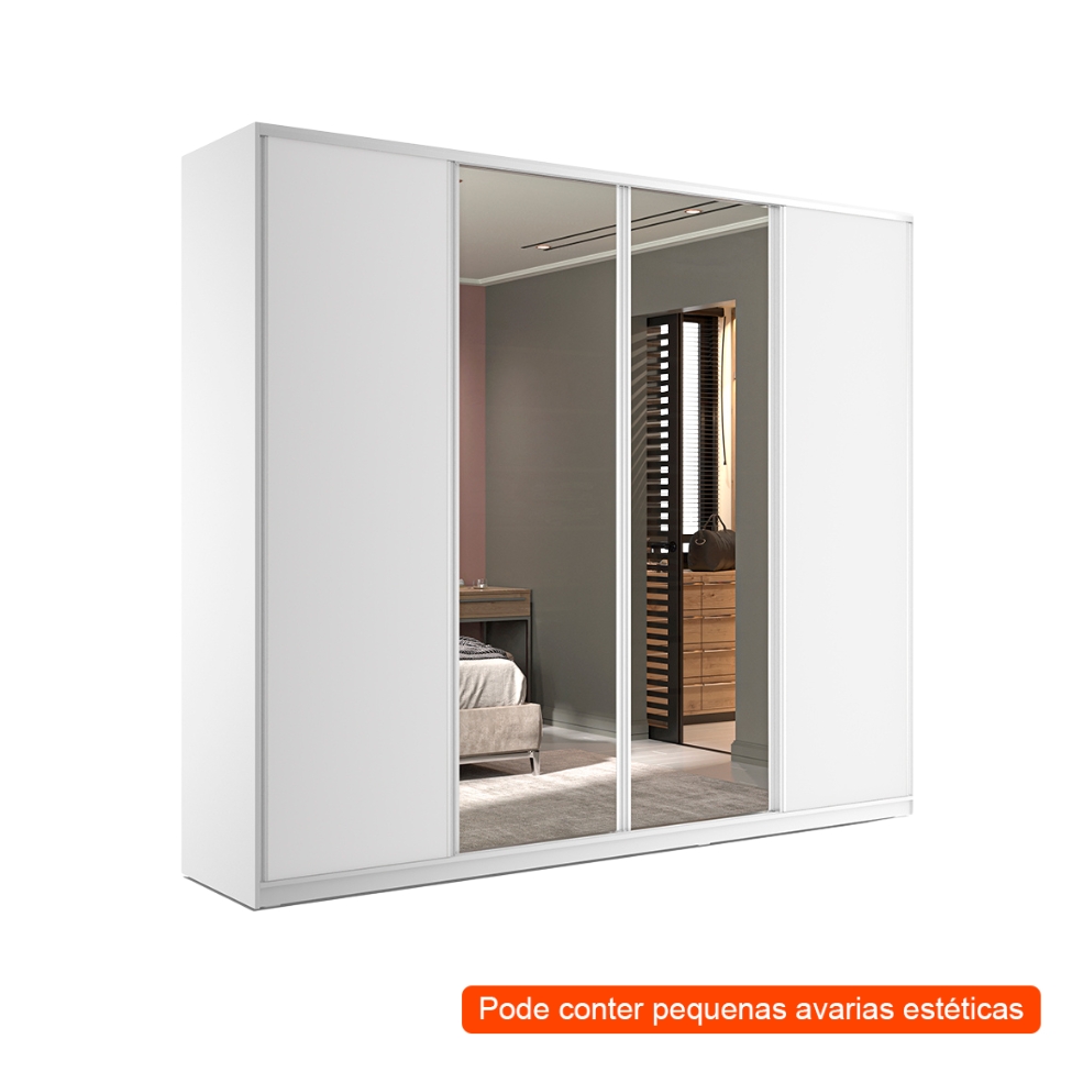 [OUTLET] Guarda-Roupa Solteiro com Espelho Zermatt 100% MDF  4 Portas 6 Gavetas Branco