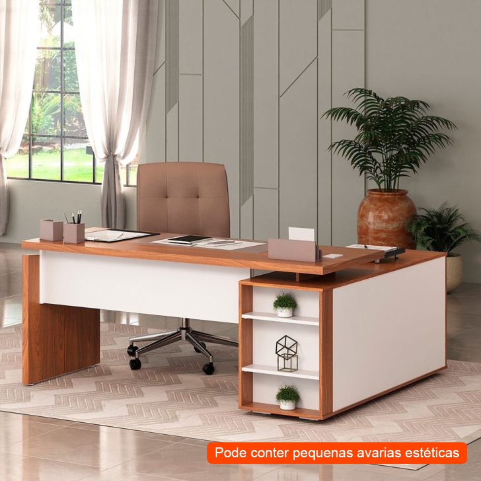 [OUTLET] Mesa de Escritório em L Connect II 1 PT Freijó e Branca
