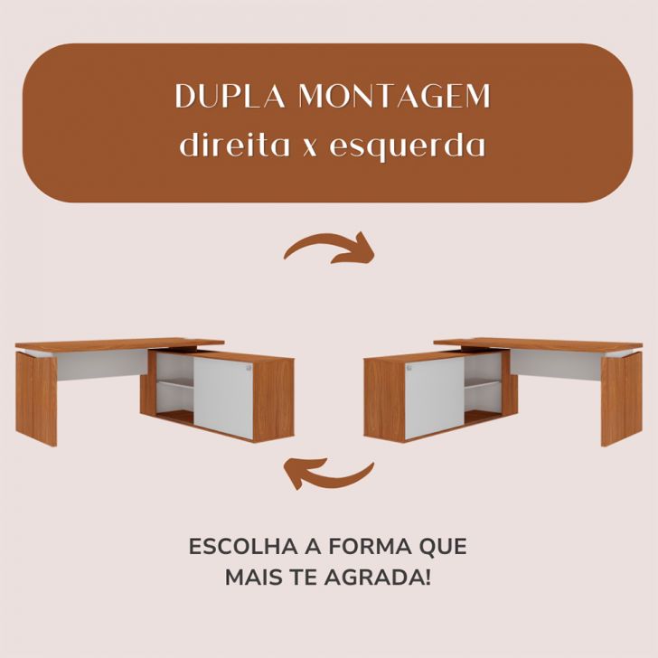 [OUTLET] Mesa de Escritório em L Connect II 1 PT Freijó e Branca
