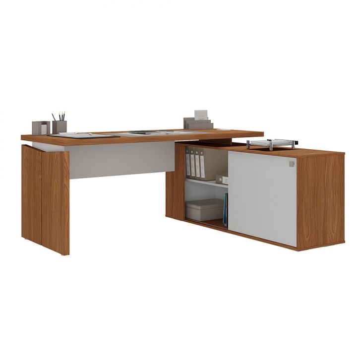 [OUTLET] Mesa de Escritório em L Connect II 1 PT Freijó e Branca