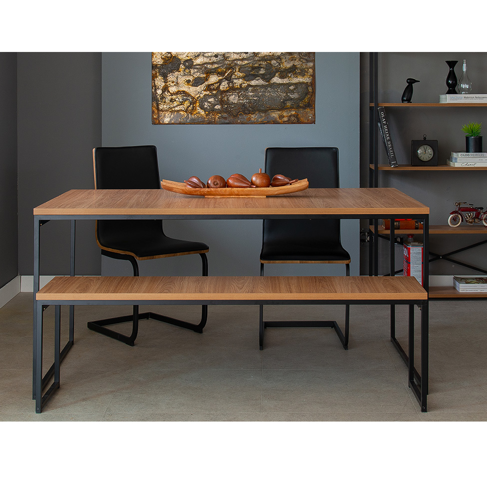 [OUTLET] Mesa de Jantar Retangular Industrial Stanford Carvalho e Preta 160 cm