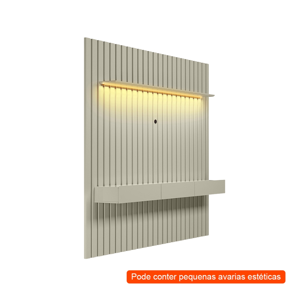 [OUTLET] Painel Ripado com Rack Suspenso até 70 Polegadas Tulum com LED 1 PT 2 GV Off White Alt 218 Larg 222 cm