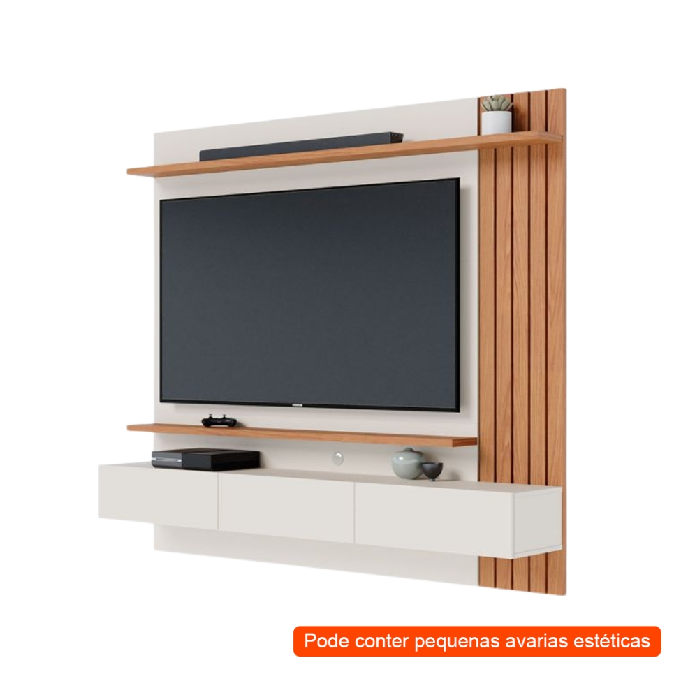 [OUTLET] Painel de TV até 70 Polegadas Juriti Off White e Freijó