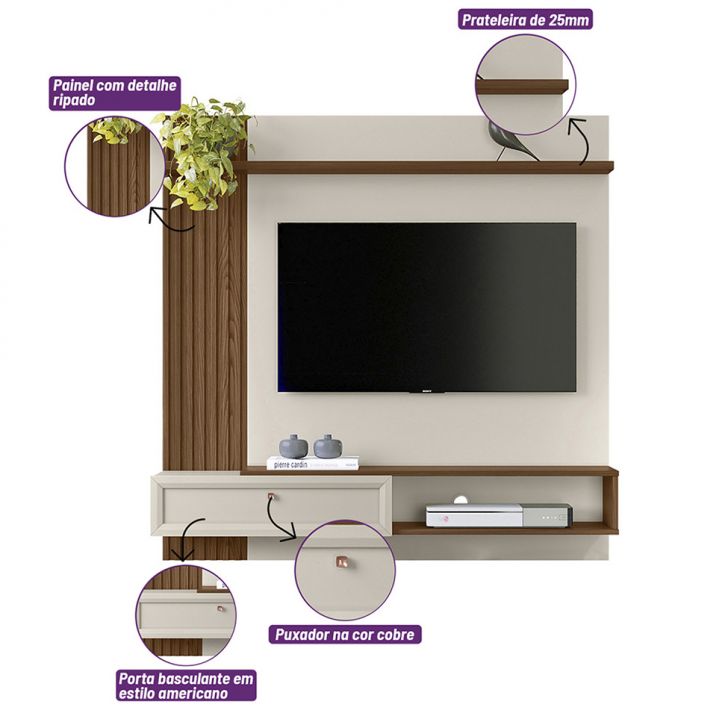 [OUTLET] Painel para TV até 55 Polegadas Alvorada Freijó e Off White
