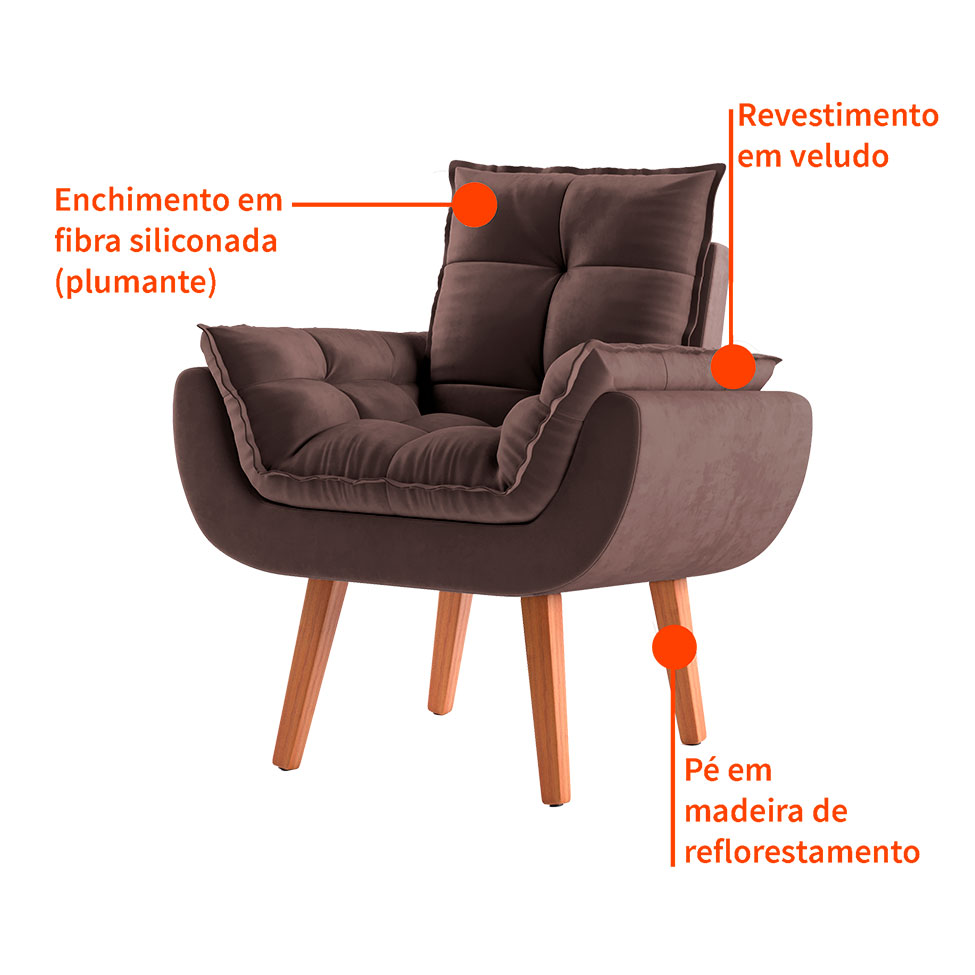 [OUTLET] Poltrona Lidi Veludo Marrom