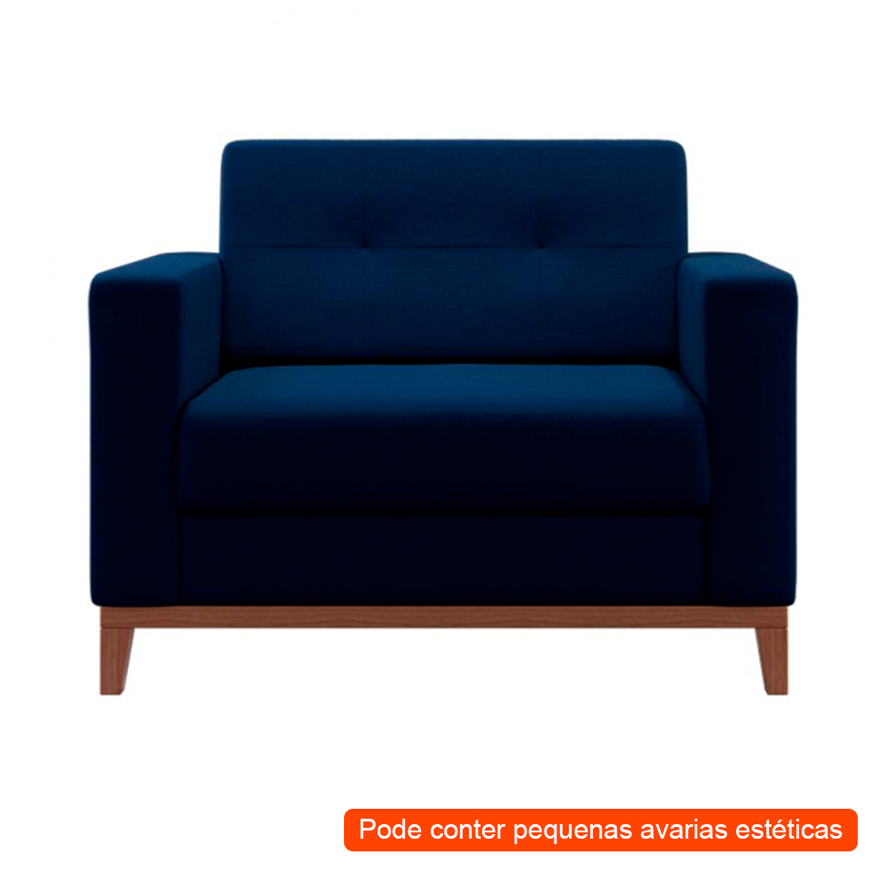 [OUTLET] Poltrona Living Pés e Base em Madeira Linho Cotton Azul Marinho