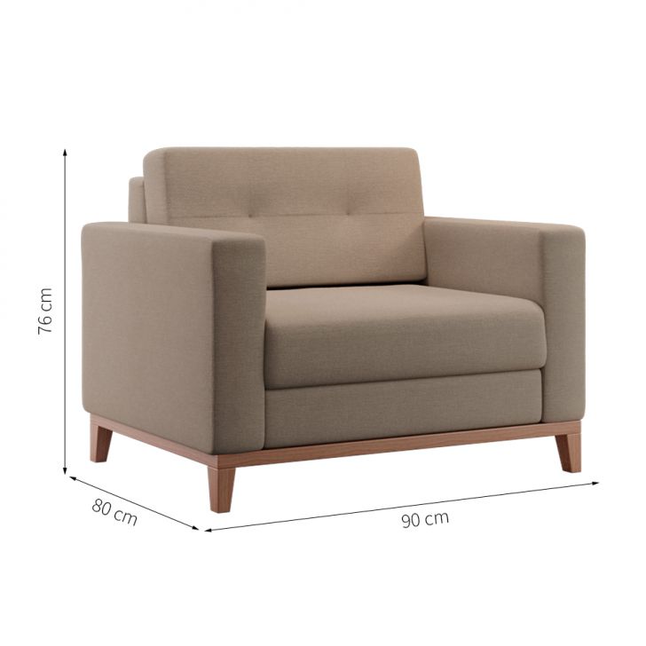 [OUTLET] Poltrona Living Pés e Base em Madeira Linho Cotton Bege