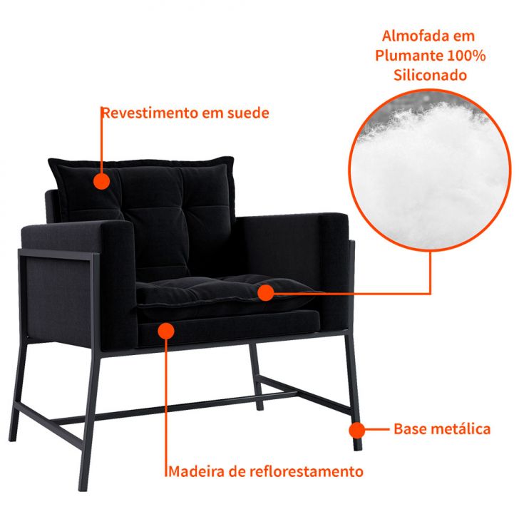 [OUTLET] Poltrona Nixon Suede Preto