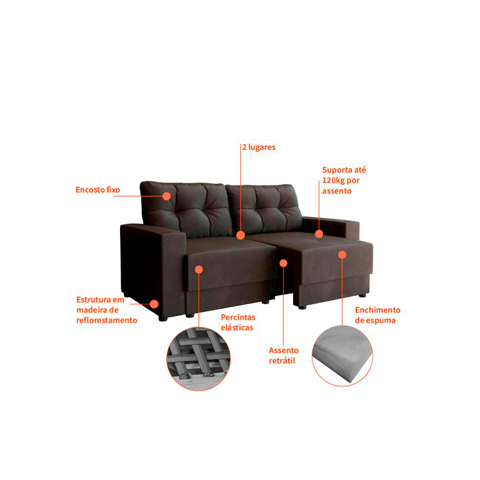 [OUTLET] Sofá 2 Lugares 140 cm Retrátil Lubeck I Suede Grafite
