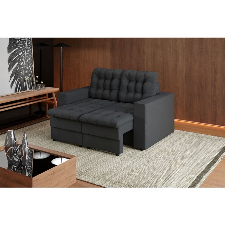 [OUTLET] Sofá 2 Lugares Retrátil Lubeck Plush Suede Grafite 140 cm