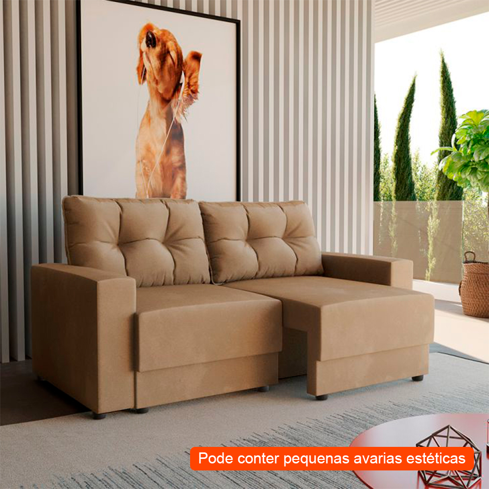 [OUTLET] Sofá 3 Lugares 180 cm Retrátil Lubeck I Suede Bege