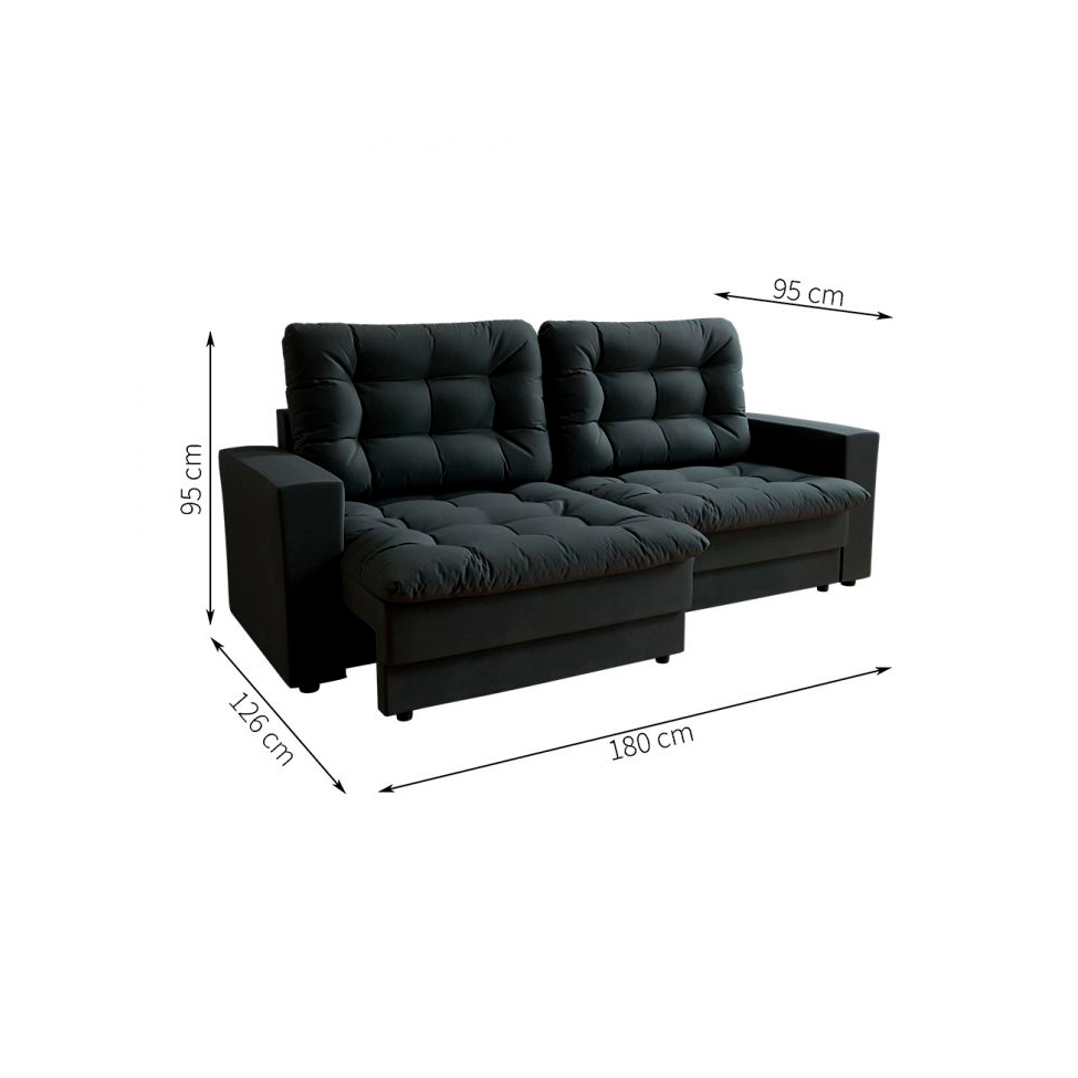 [OUTLET] Sofá 3 Lugares 180 cm Retrátil Lubeck Plush Suede Grafite
