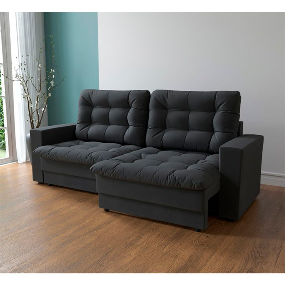 [OUTLET] Sofá 3 Lugares 180 cm Retrátil Lubeck Plush Suede Grafite