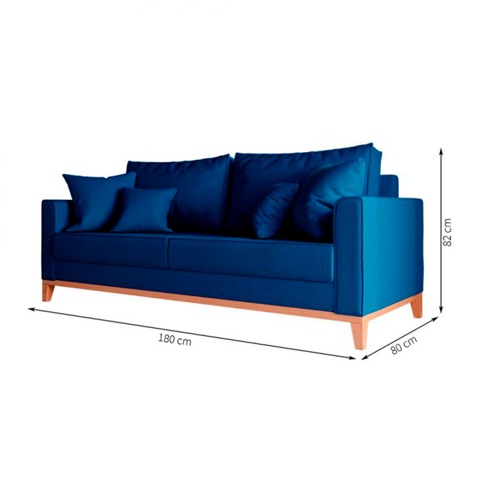 [OUTLET] Sofá 3 Lugares 182 cm Beny Linho Cotton Azul Marinho