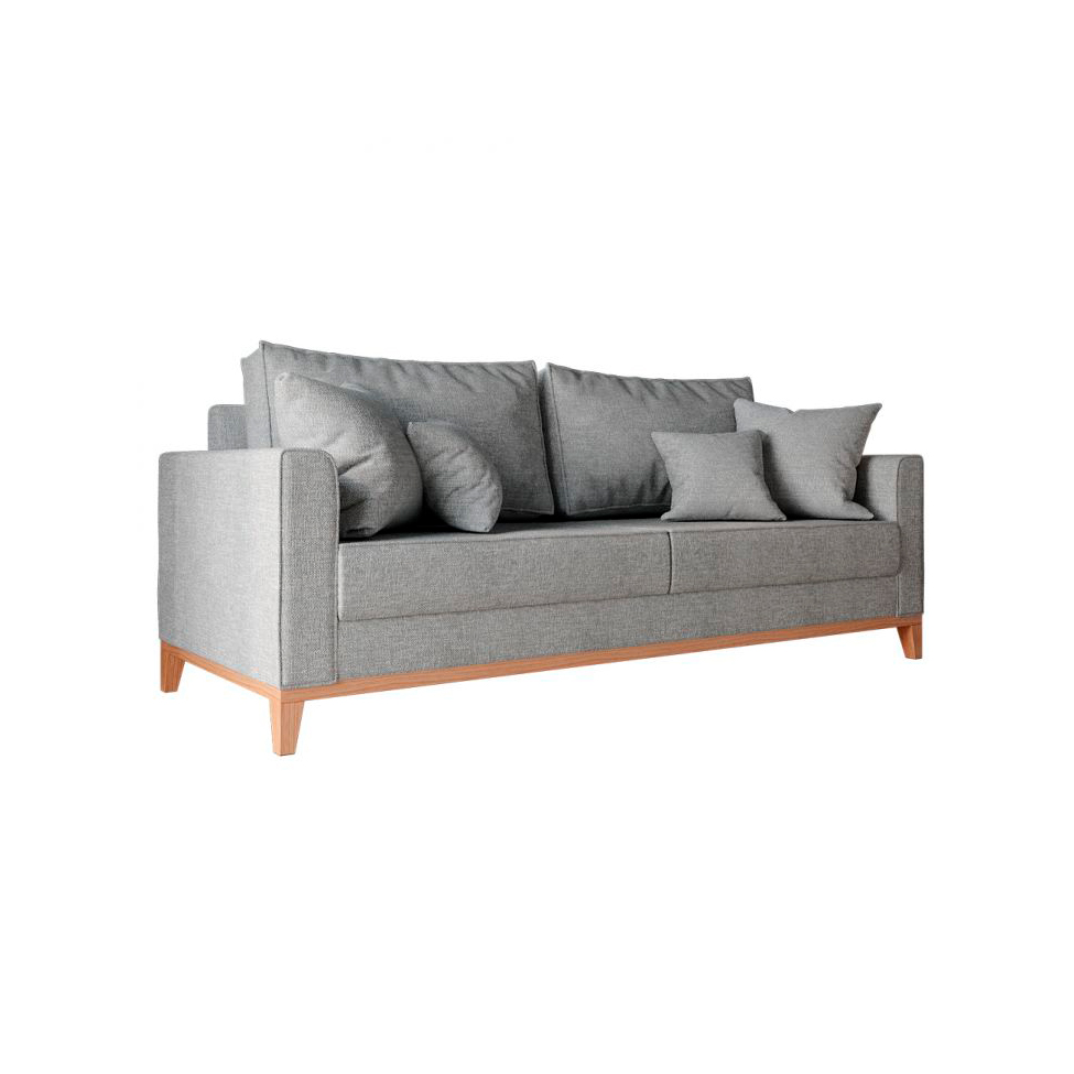 [OUTLET] Sofá 3 Lugares Beny Base de Madeira Linho Cotton Cinza
