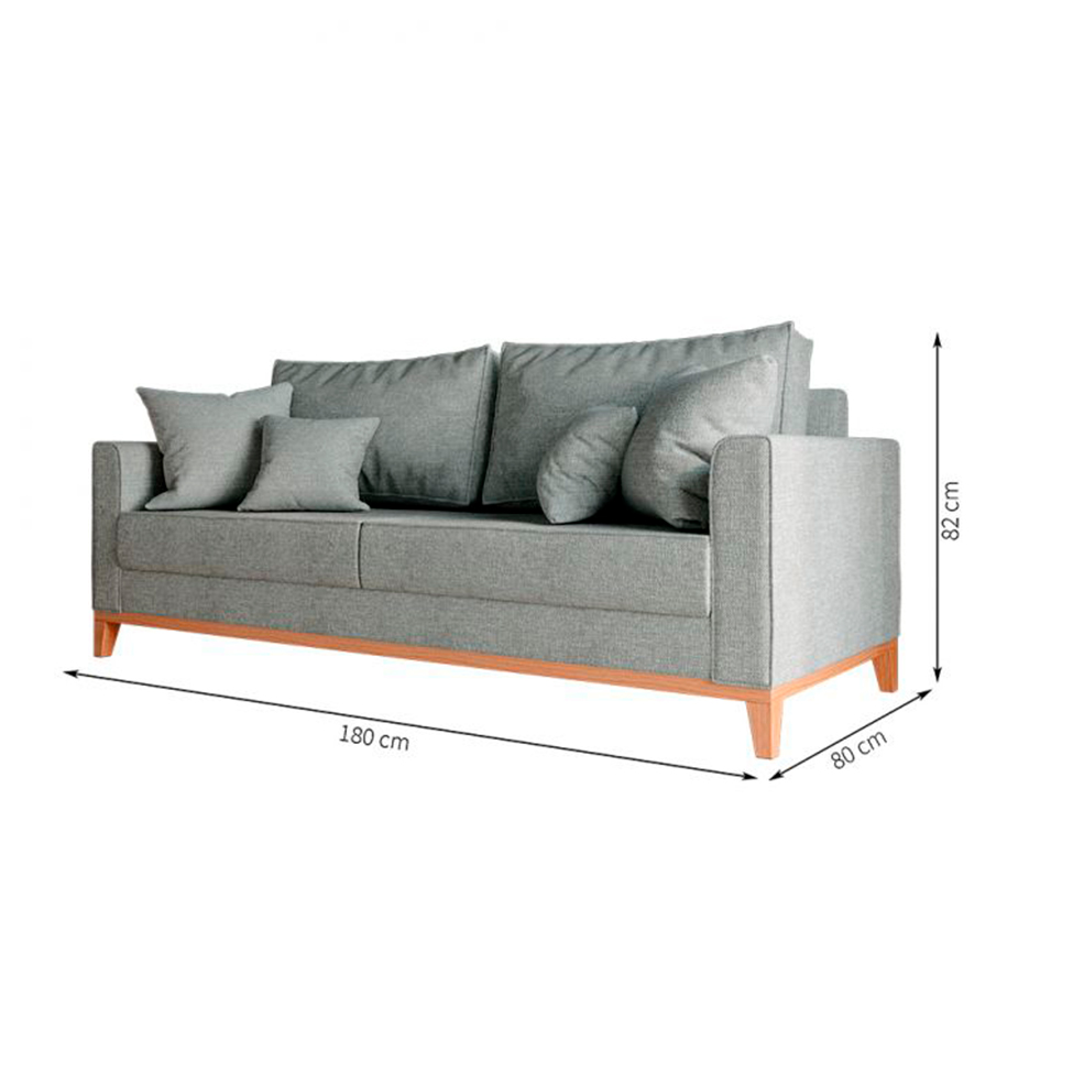 [OUTLET] Sofá 3 Lugares Beny Base de Madeira Linho Cotton Cinza