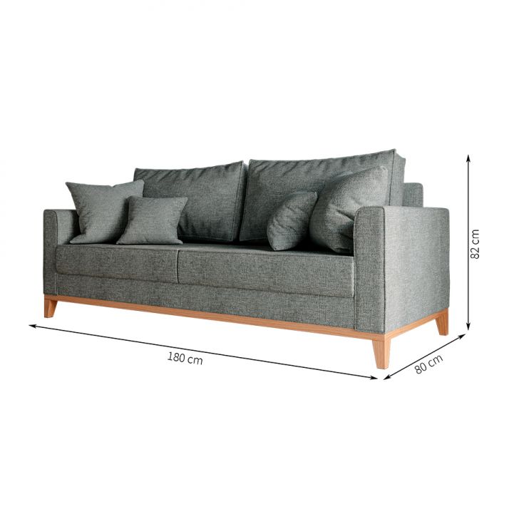 [OUTLET] Sofá 3 Lugares Beny Base de Madeira Linho Cotton Grafite