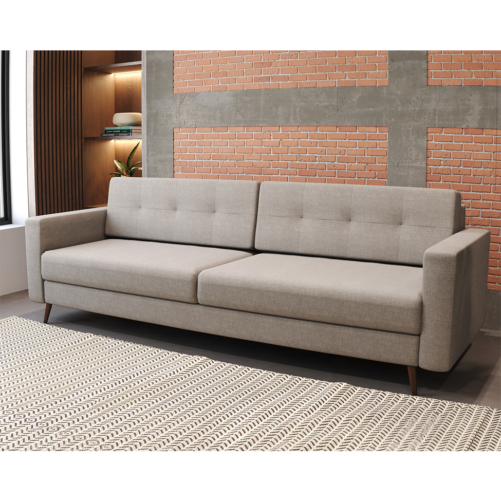 [OUTLET] Sofá 3 Lugares Living Pé Palito Linho Cotton Cru 210 cm