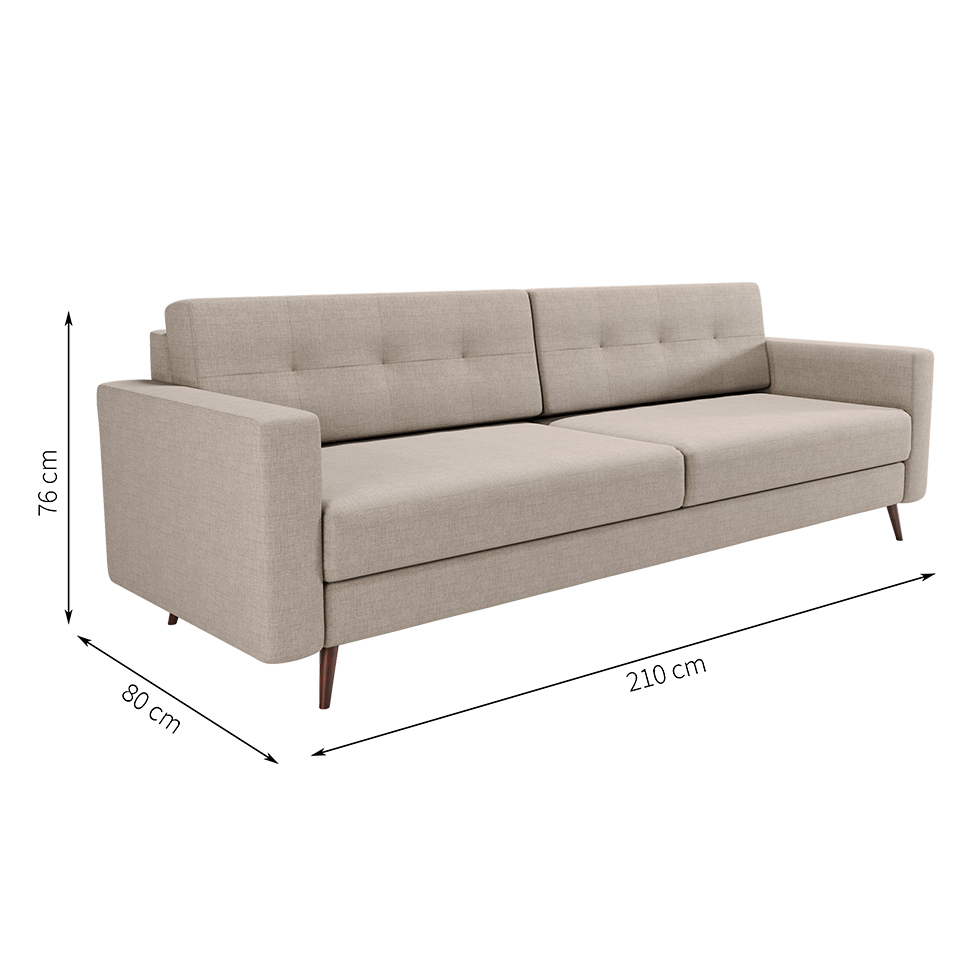 [OUTLET] Sofá 3 Lugares Living Pé Palito Linho Cotton Cru 210 cm