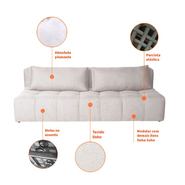 [OUTLET] Sofá 3 Lugares Modular Soho Linho Cru
