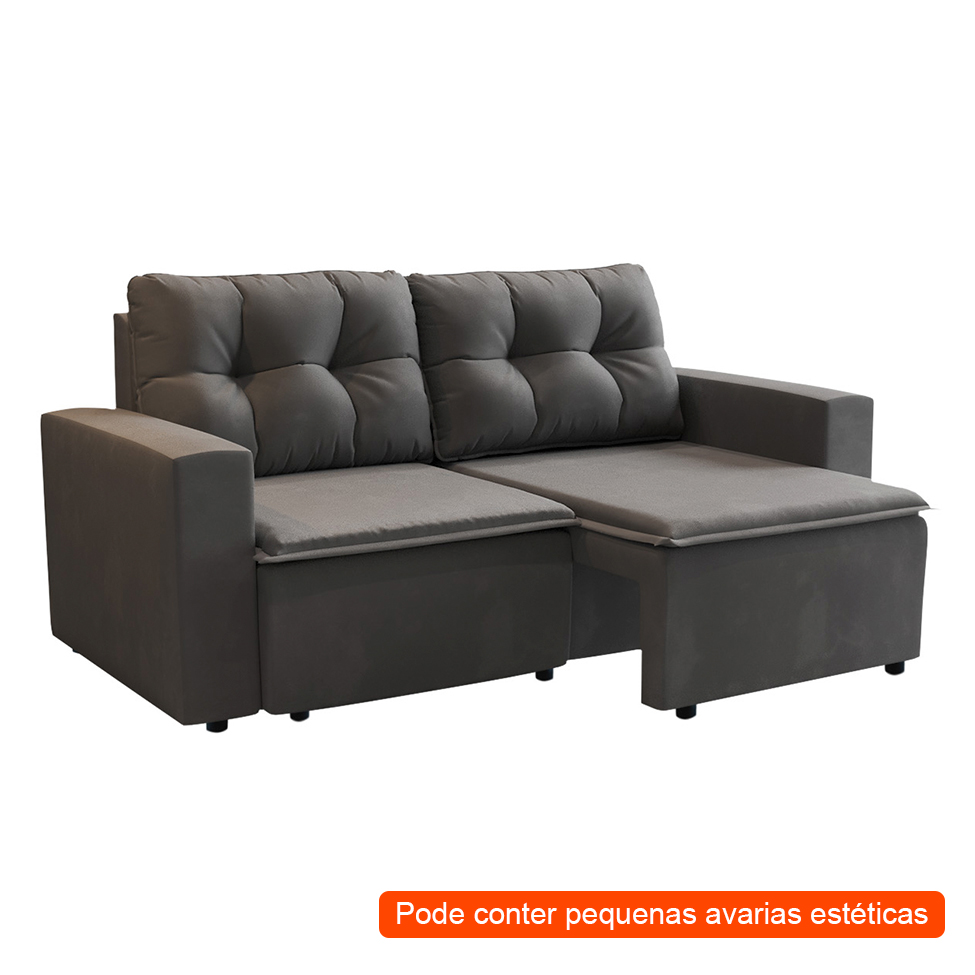 [OUTLET] Sofá 3 Lugares Retrátil Amsterdã I Suede Grafite 180 cm
