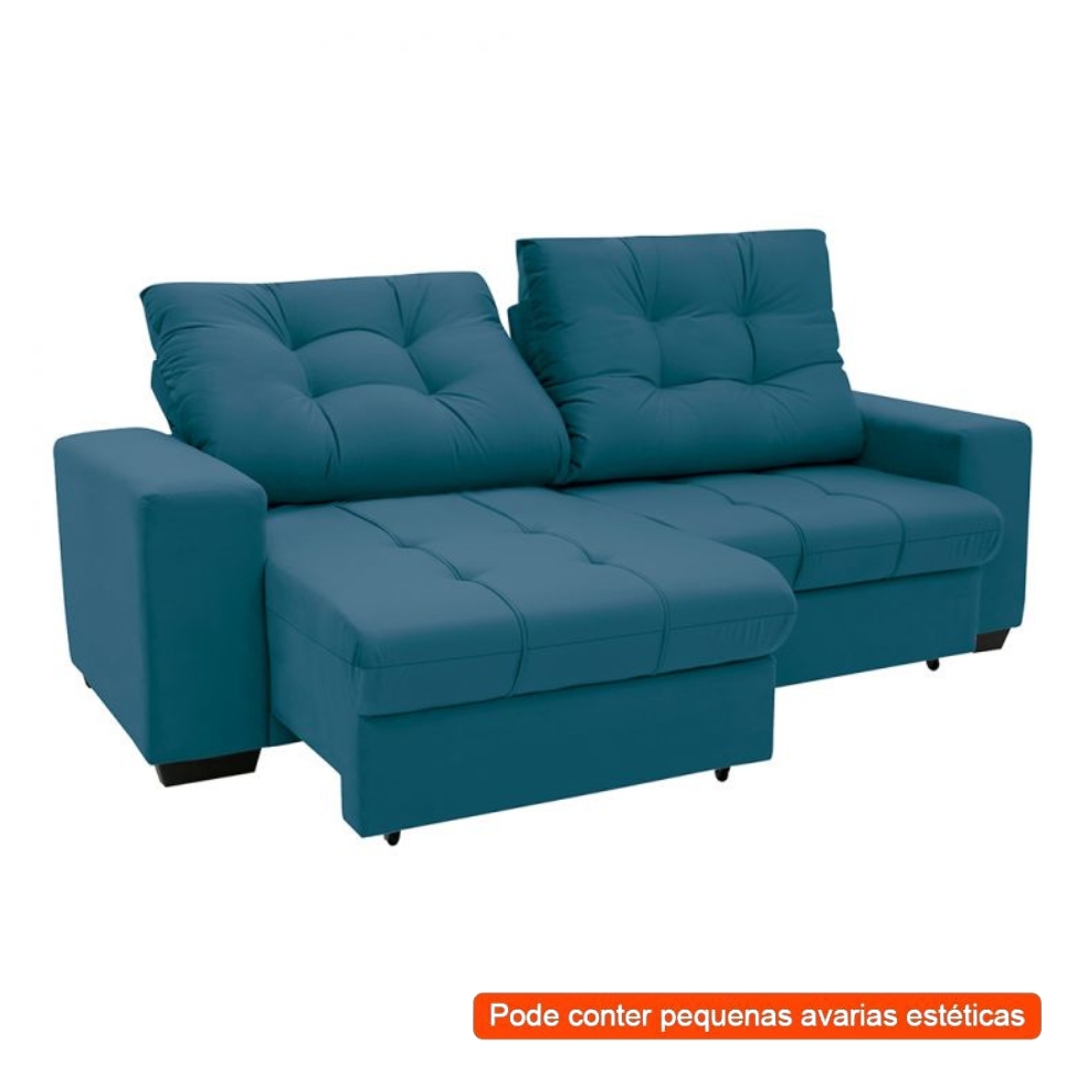 [OUTLET] Sofá 3 Lugares Retrátil e Reclinável Biarritz Suede Azul Turquesa