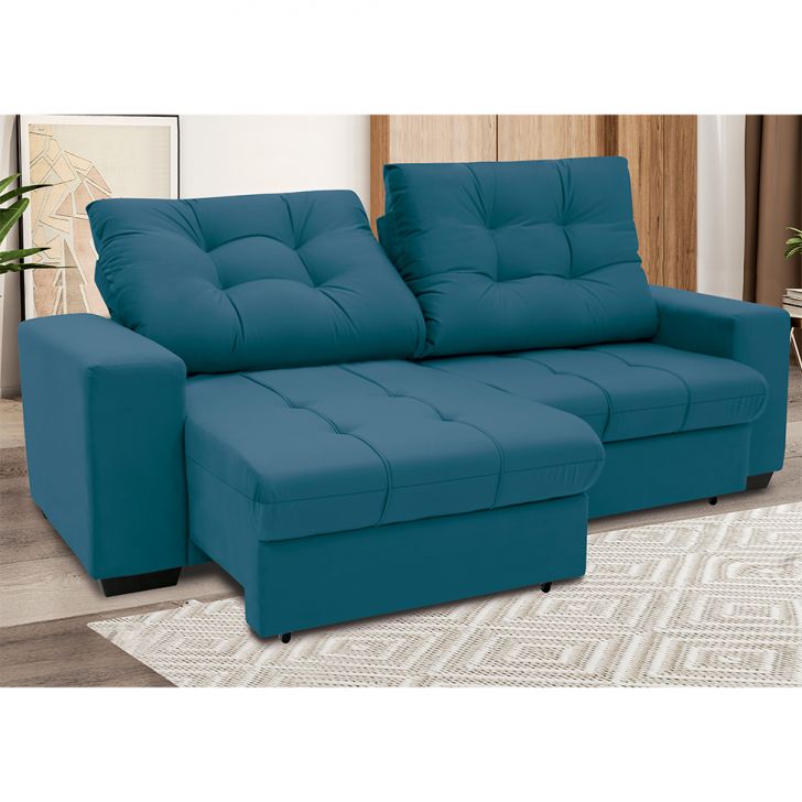 [OUTLET] Sofá 3 Lugares Retrátil e Reclinável Biarritz Suede Azul Turquesa