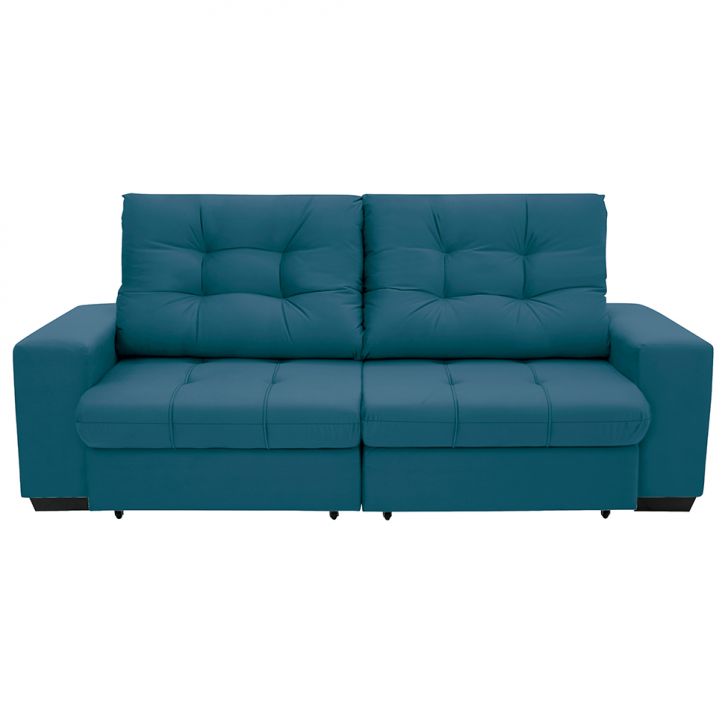 [OUTLET] Sofá 3 Lugares Retrátil e Reclinável Biarritz Suede Azul Turquesa