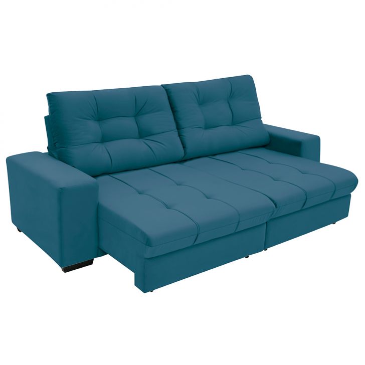 [OUTLET] Sofá 3 Lugares Retrátil e Reclinável Biarritz Suede Azul Turquesa